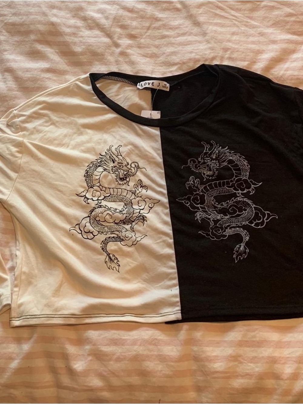 love J Black & White Split Dragon Short Sleeve Tee